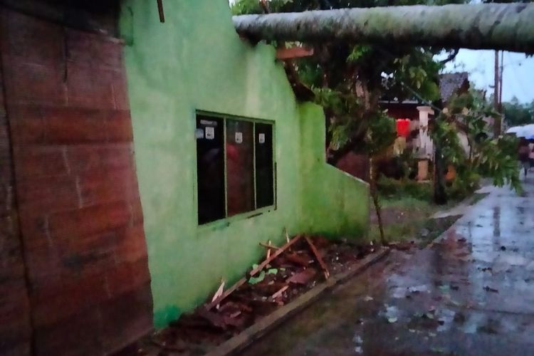 Pohon tumbang akibat angin kencang mengenai rumah warga Kauman Lor