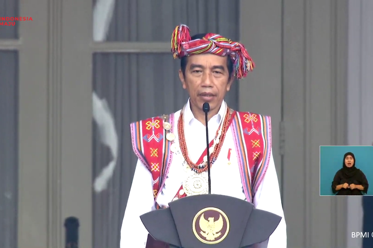 Presiden Jokowi saat upacara di Istana, Senin (17/8/2020).