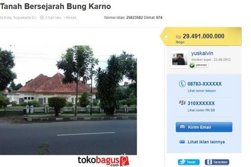 Rumah Situs Bung Karno Dijual Rp 29,4 Miliar?