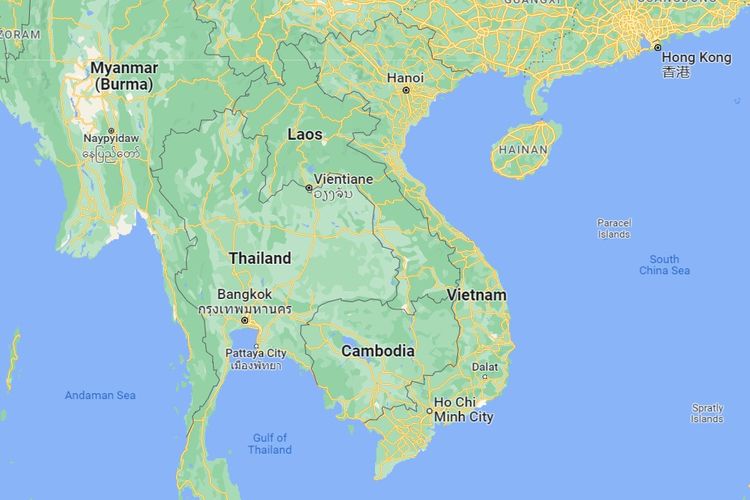 Peta negara Vietnam. Batas negara Vietnam terbagi menjadi daratan dan lautan sesuai perbatasan menurut arah mata angin.