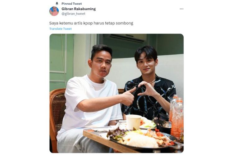Unggahan Twitter Gibran Rakabuming, Minggu (11/6/2023), saat bertemu anggota boyband K-Pop Xodiac, Zayyan, ramai dikomentari warganet.