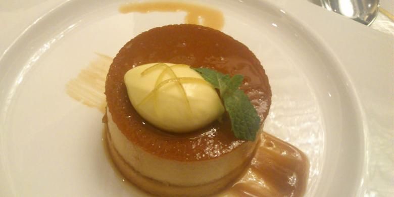 Leche Flan, which is a kind of milk caramel with lemon cream on it. This dessert is one of the choices of the menu that was presented during the Philippine Culinary Festival, 3-10 September 2014.