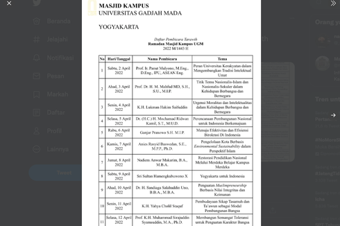 Ganjar, Anies, RK, Mahfud MD, Nadiem hingga Sandi Uno Jadi Penceramah Tarawih Masjid UGM, Warganet: Tausiyah dan Kuliah 4 SKS