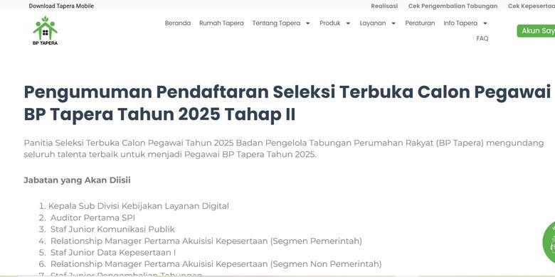 Lowongan kerja BP Tapera 2025.