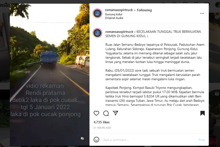 Truk hilang kendali di jalanan menurun