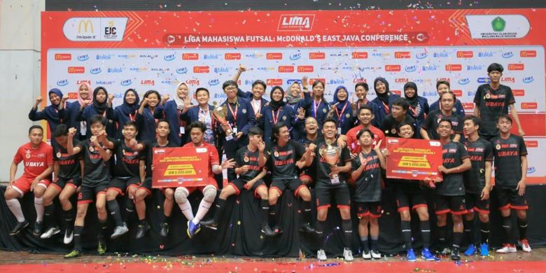 Dua tim futsal asal Kota Pahlawan, Surabaya, Universitas Surabaya dan Universitas Negeri Surabaya menyandingkan gelar juara Liga Mahasiswa Futsal: McDonalds East Java Conference (EJC) Season 7 di Sport Center UIN Maulana Malik Ibrahim, Malang, pada Minggu (24/11/2019). 
