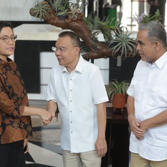 Tim Gugus Tugas Sinkronisasi Prabowo-Gibran mendatangi kantor Menkeu Sri Mulyani, Jumat (31/5/2024). 
