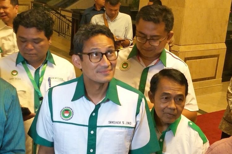 Calon wakil presiden nomor urut 02 Sandiaga Uno saat ditemui di Hotel Grand Cempaka, Jakarta Pusat, Senin (17/12/2018).