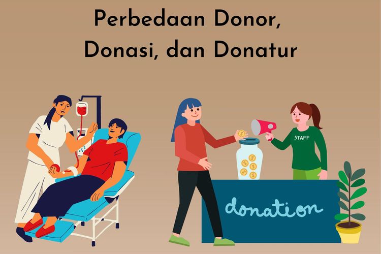 Donor adalah orang yang memberi donasi tidak secara tetap. Sedangkan donasi adalah barang atau benda yang disumbangkan. Sementara donatur adalah orang yang secara tetap berdonasi.