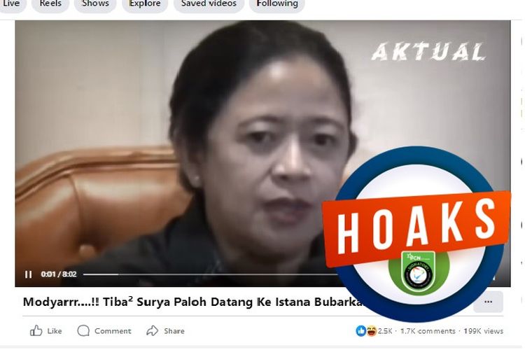 Tangkapan layar Facebook narasi yang menyebut Surya Paloh membubarkan acara peresmian cawapres Ganjar Pranowo