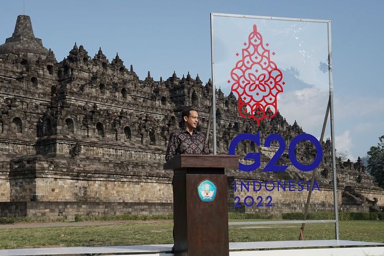 Nadiem Makarim pada acara G20 Indonesia 2022 di Borobudur, Jawa Tengah.