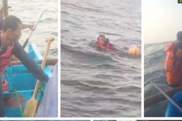 Operasi evakuasi nelayan yang kapalnya karam di Pantai Drini, Gunungkidul. Rabu (22/5/2024)