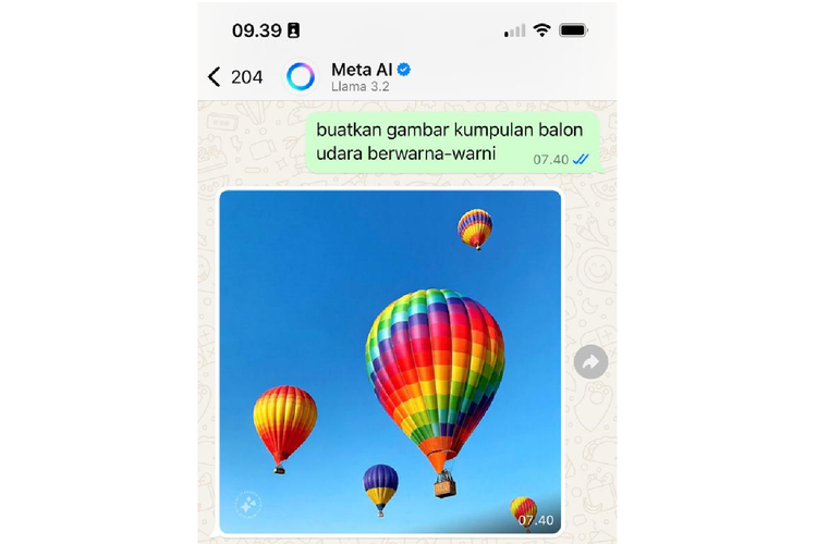 Ilustrasi cara membuat gambar di Meta AI WhatsApp.