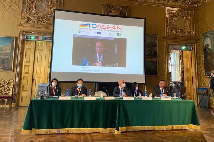 Kegiatan promosi The 2nd Torino (TO)-ASEAN Business Days di Palazzo Madama, Torino pada 29 November 2021.