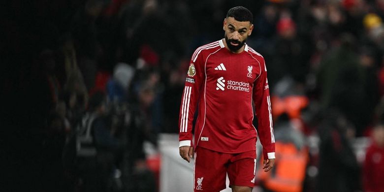 Penyerang Liverpool, Mohamed Salah, bereaksi setelah laga Liga Inggris antara Liverpool dan Sunderland di Anfield di Liverpool, barat laut Inggris pada 3 Desember 2025.