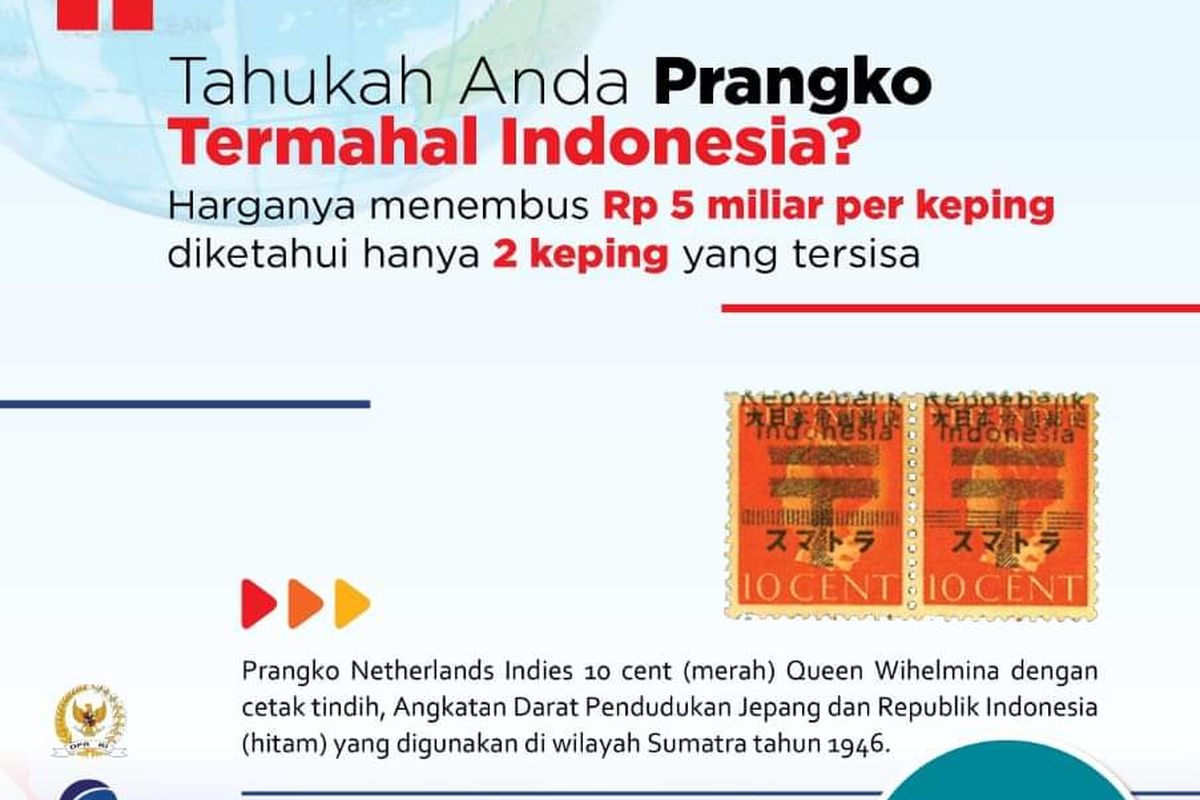 Prangko termahal di Indonesia seharga Rp 5 miliar.