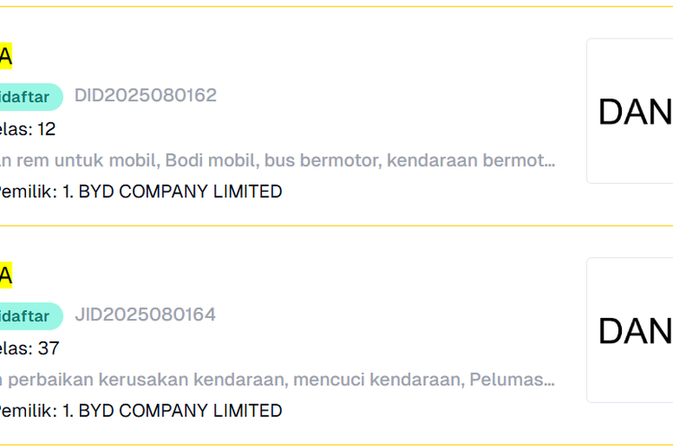 Kalah Sengketa Merek Denza, BYD Daftarkan Nama Danza di Indonesia