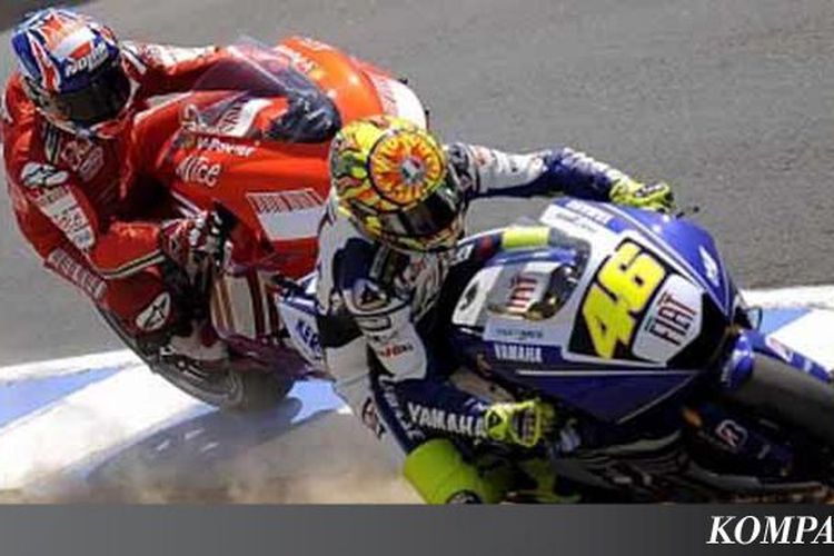 Duel antara Valentino Rossi dan Casey Stoner di GP Amerika Serikat di Sirkuit Laguna Seca pada musim 2008.