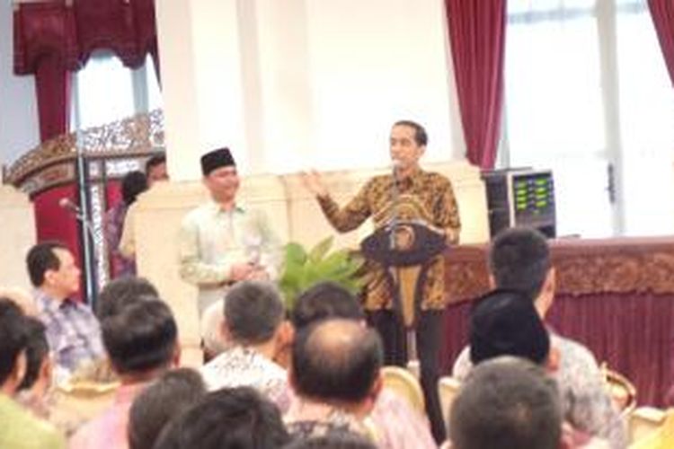 Presiden Joko Widodo saat berpidato dalamacara penyerahan penghargaan Wahana Tata Nugraha, di Istana Negara, Jakarta, Rabu (23/12/2015).