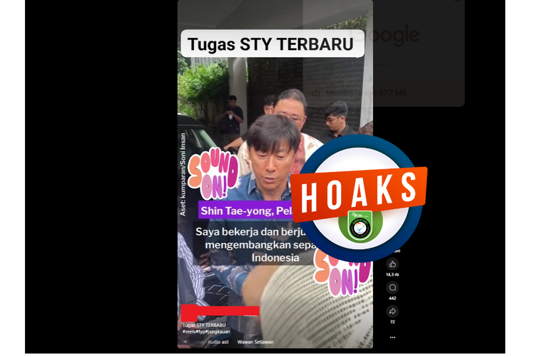 Tangkapan layar Facebook video yang mengeklaim Shin Tae-yong kembali ditugasi melatih timnas Indonesia