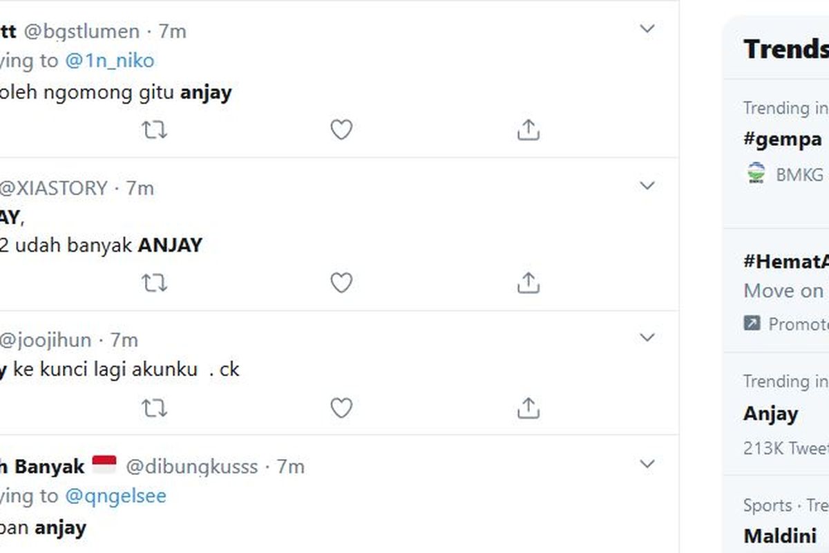 Kata anjay banyak digunakan di Twitter pagi ini, Senin (31/8/2020) menanggapi larangan yang dikeluarkan oleh Komnas PA