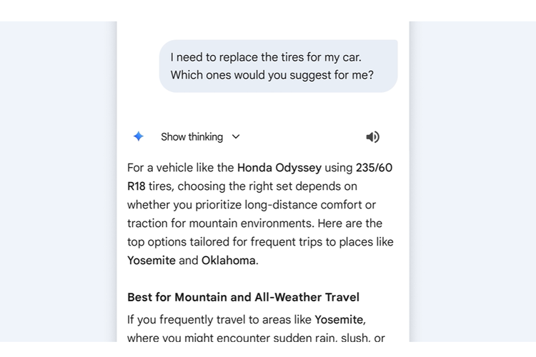Contoh penggunaan fitur Personal Intelligence di aplikasi Google Gemini