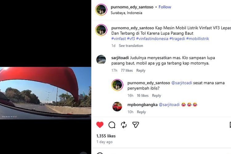 Video Kap Mobil Listrik Terlepas di Tol, Ternyata Lupa Pasang Baut
