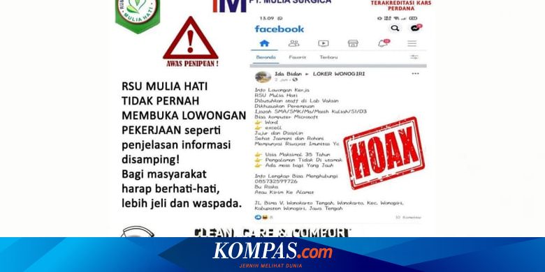 Hoaks Informasi Lowongan Pekerjaan Di Rsu Mulia Hati Wonogiri