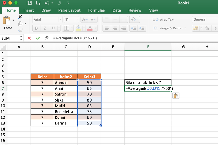 Ilustrasi cara menghitung rata-rata di Excel dengan kriteria tertentu.