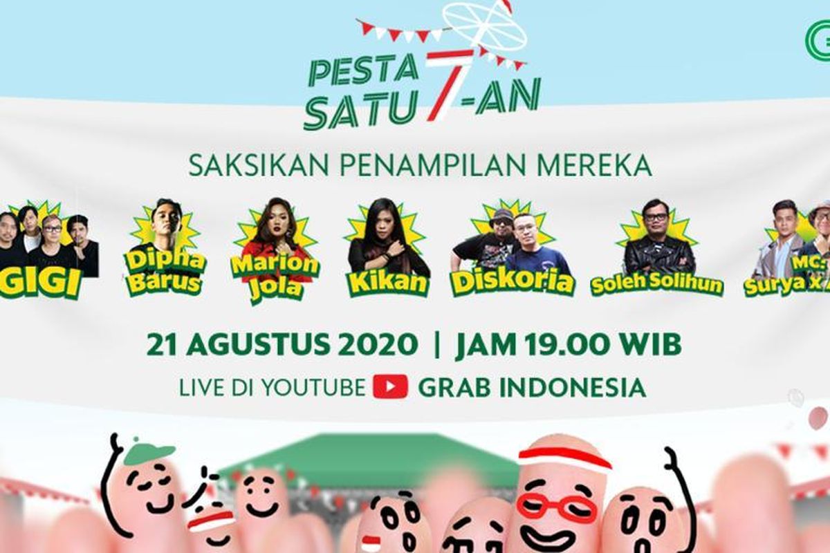 Konser virtual digelar oleh Grab Indonesia. Pengguna aplikasi Grab bisa mendapatkan tiketnya dengan mengikuti lomba panjat pinang virtual. 