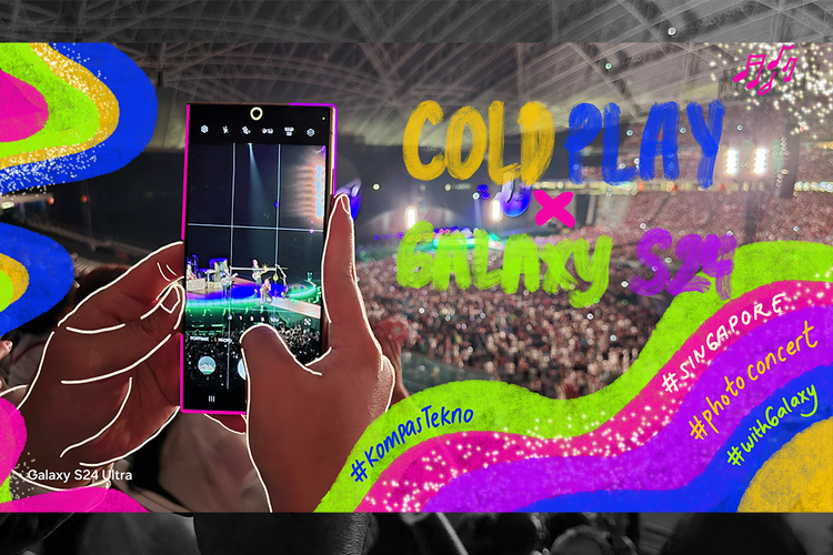 Ilustasi memotret konser Coldplay menggunakan Samsung Galaxy S24 Ultra
