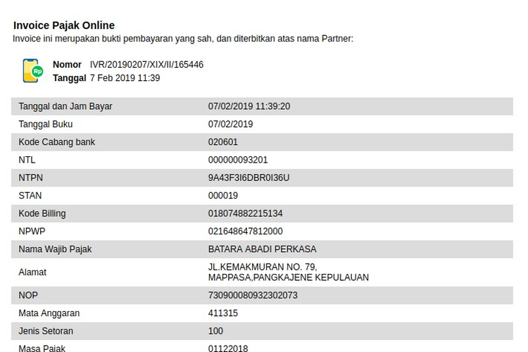 Invoice pajak tokped