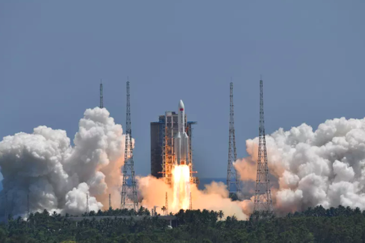 Tangkapan layar peluncuran modul Wentian milik China