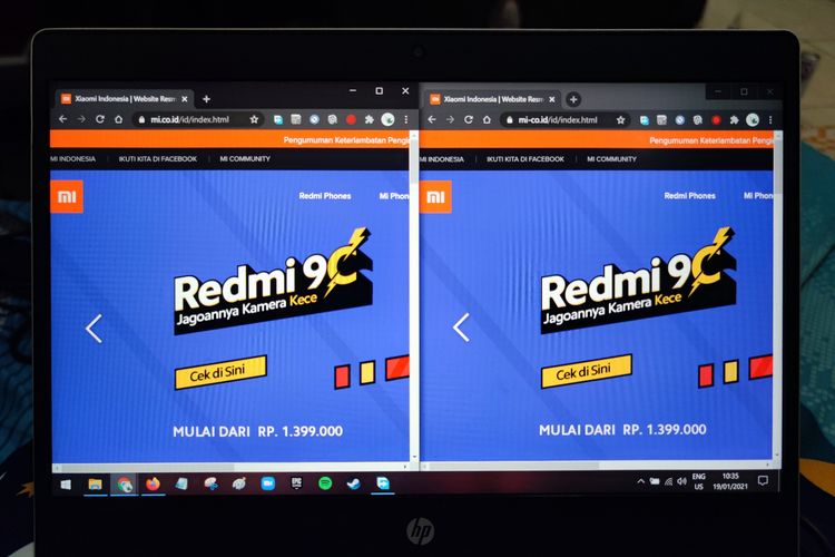 Ilustrasi situs resmi asli Xiaomi (kiri) dan situs palsu Xiaomi (kanan).