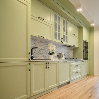 ilustrasi dapur berwarna hijau muda