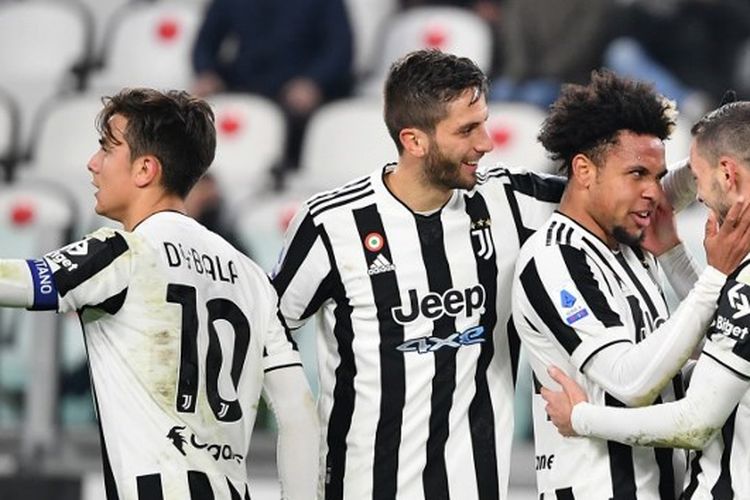 Gelandang Juventus, Weston McKennie, berselebrasi usai mencetak gol ke gawang Udinese pada pekan ke-22 Liga Italia, Minggu (16/1/2022) dini hari WIB.