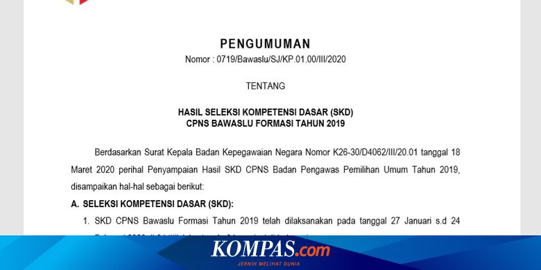 Hasil Skd Cpns Bawaslu Telah Diumumkan Ini Linknya Halaman All Kompas Com