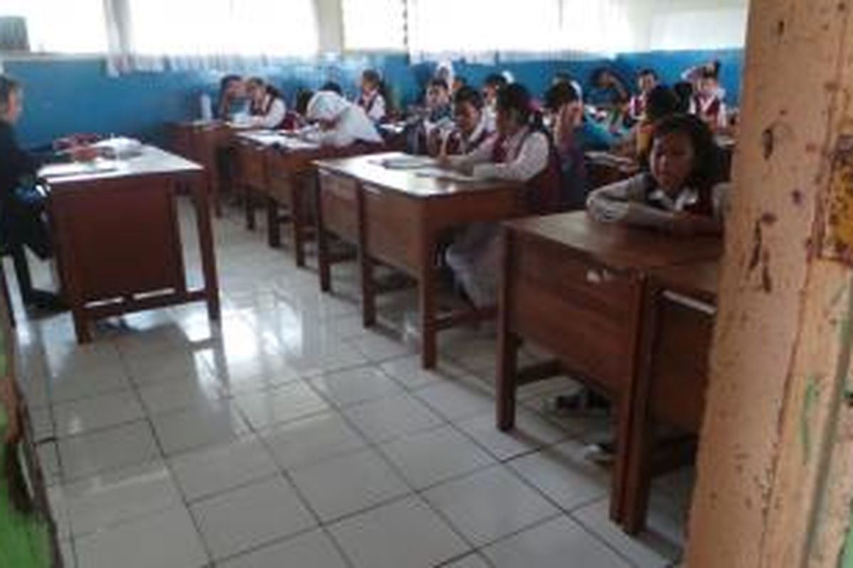 Ruang kelas Renggo Kadafi (11) bocah kelas V SD 09 Pagi Makasar, Jakarta Timur yang dianiaya kakak kelasnya. 