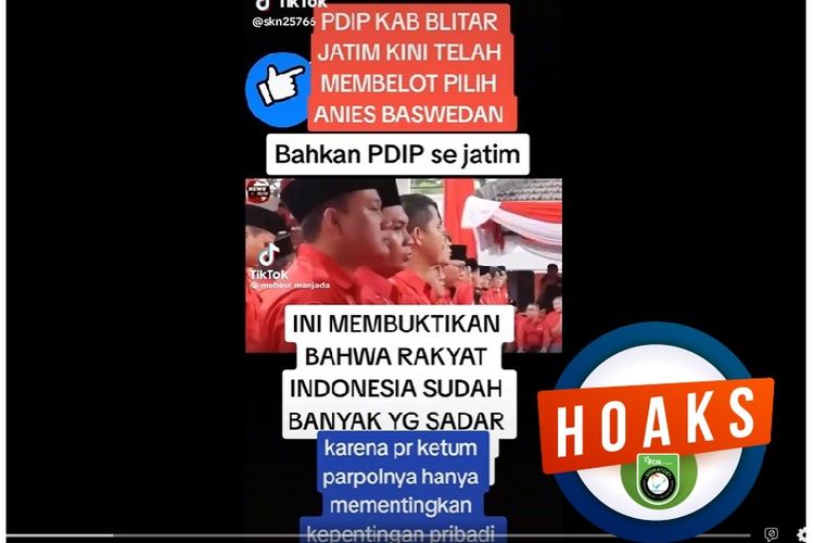 Tangkapan layar Facebook narasi yang menyebut PDI-P Jawa Timur mendukung Anies Baswedan