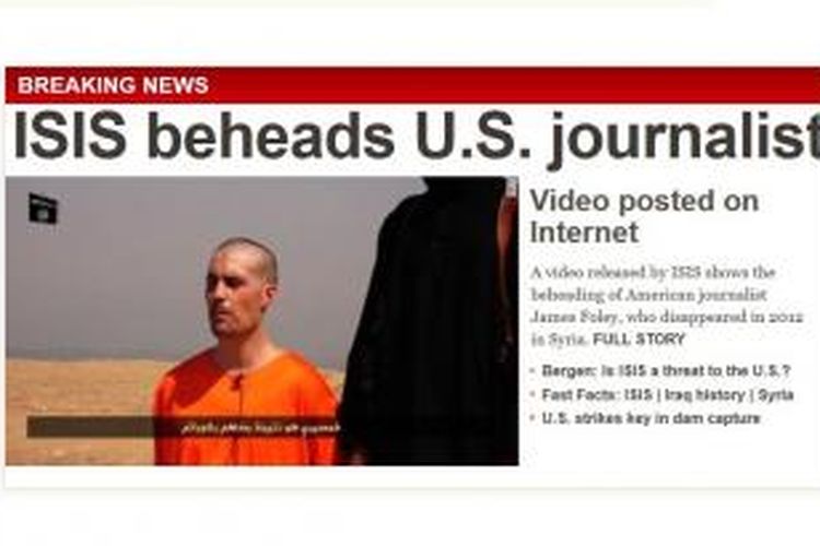 Video yang mengatasnamakan ISIS menampilkan rekaman seorang wartawan Amerika Serikat, James Foley (40) dipenggal oleh salah satu anggota gerakan itu.