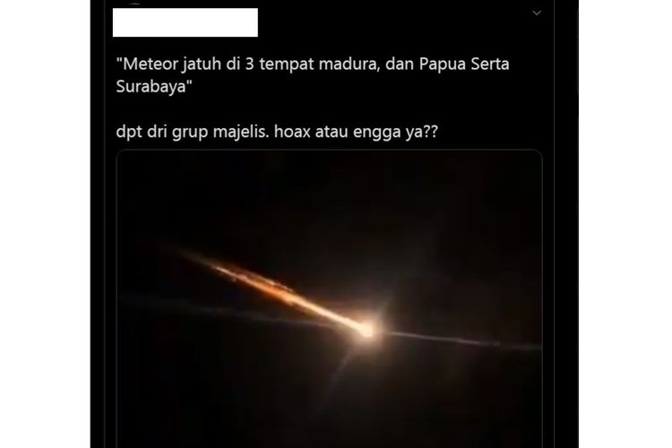 Tangkapan layar video yang menyebut adanya meteor jatuh di beberapa wilayah Indonesia