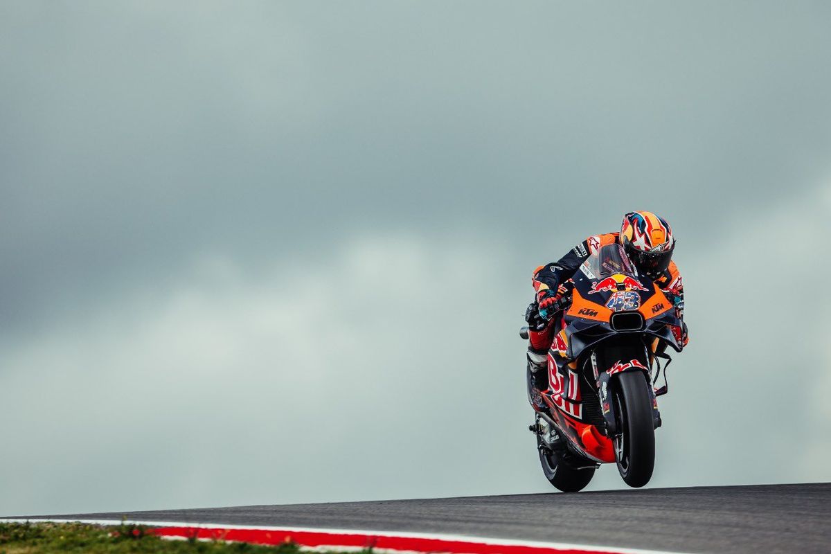 Jack Miller saat sesi latihan bebas pada MotoGP Portugal 2023 di Sirkuit Portimao