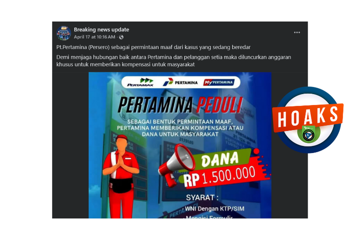Hoaks, tautan kompensasi Rp 1,5 juta dari Pertamina