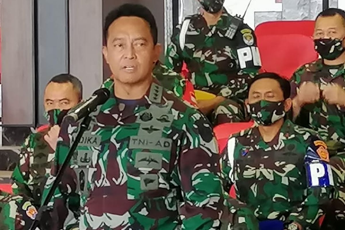 Kepala Staf Angkatan Darat Jenderal TNI Andika Perkasa saat memberikan keterangan pers di Mabes TNI AD, Jakarta Pusat, Minggu (30/8/2020).