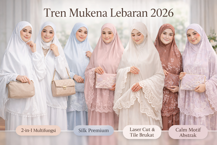 Tren Mukena Lebaran 2026 Model 2-in-1 hingga Bahan Silk Premium Jadi Favorit Muslimah.