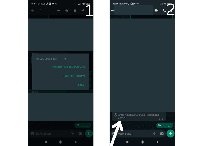 cara hapus pesan dari anggota grup WhatsApp 
