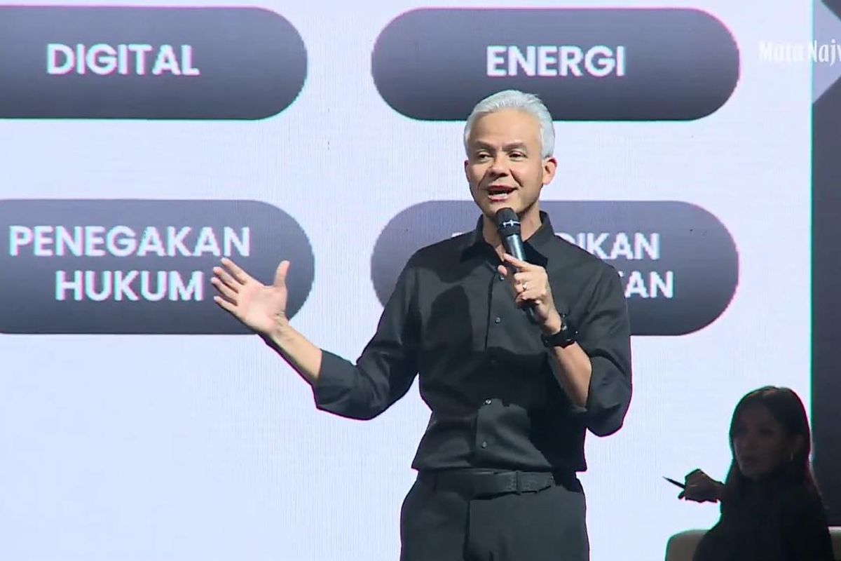 Bacapres Ganjar Pranowo dalam acara 3 Bacapres Bicara Gagasan di Grhra Sabha Pramana UGM. 