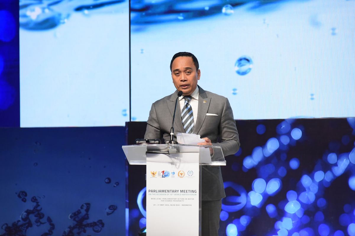 Wakil Ketua Badan Kerjasama Antar-Parlemen (BKSAP) DPR RI Putu Supadma Rudana saat menyampaikan pidato penutupan Pertemuan Parlemen dalam rangka Forum Air Dunia ke-10 di Nusa Dua, Bali, Selasa (21/5/2024). 