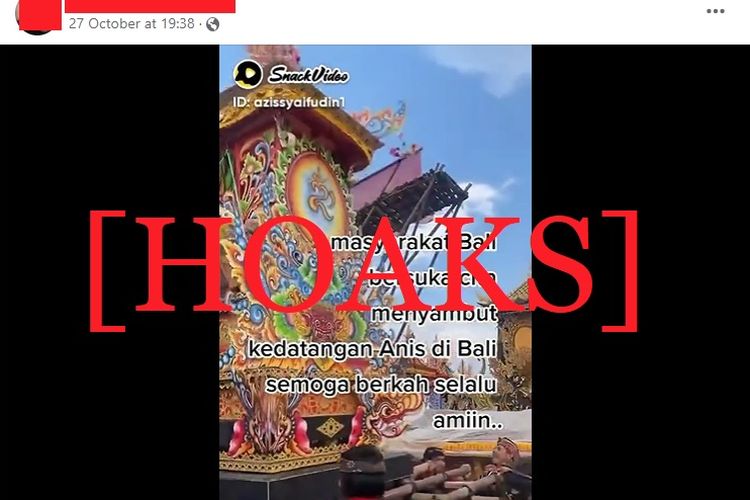 Tangkapan layar Facebook narasi yang menyebut bahwa masyarakat Bali menyambut kedatangan Anies Baswedan