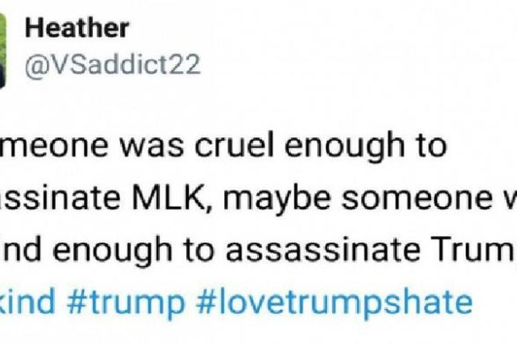 Inilah akun Twitter milik Heather Lowrey yang dianggap mengusulkan pembunuhan Presiden AS Donald Trump.